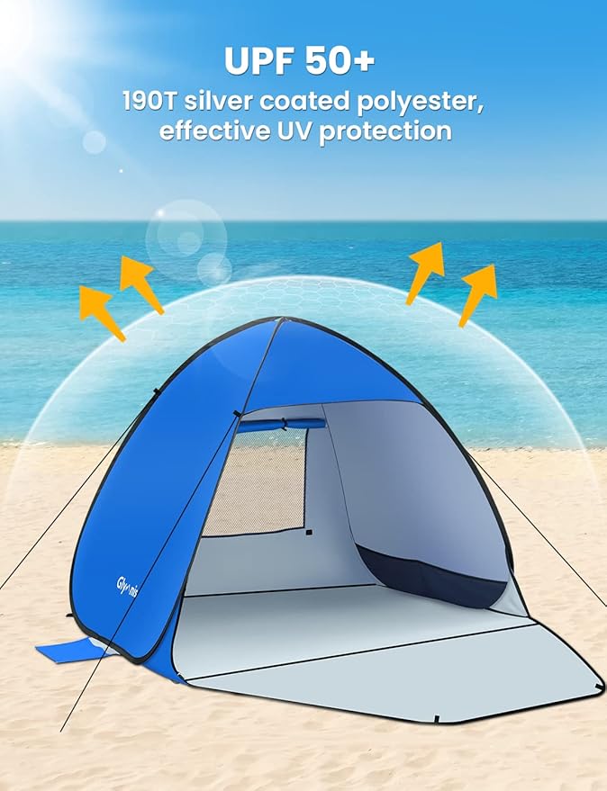 Pop Up Beach Tent Beach Shade Tent for 1-4 Persons Sun Shelter UPF 50+ Enclose Zipper Door Portable Easy Up Beach Tent