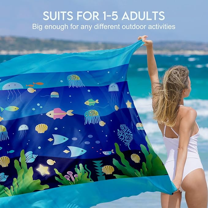 BYDOLL Beach Blanket Waterproof Sandproof 78''×81'' 1-7 Adults Oversized Lightweight Large Picnic Mat Waterproof Sandproof Blanket for Beach