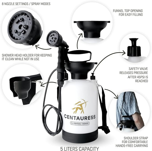 Portable Camping Shower Pump w/ Showerhead Holder and Safety Valve (45 PSI) - Portable Shower for Camping - Surf Rinse Kit - Beach Shower Pump – Camp Shower Kit - Portable Outdoor Shower Camping