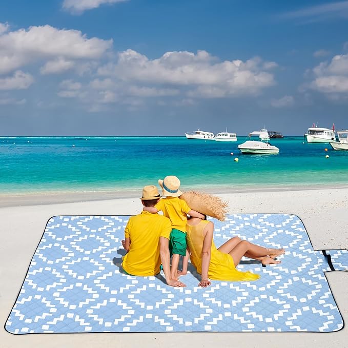 Large Picnic Blanket Beach Blanket Waterproof Sandproof Outdoor Blanket Foldable Beach Mat Sandfree Picnic Mat with Carry Strap Lightweight Beach Mat fit 2 to 4 Adults for Beach Grass Lawn Park
