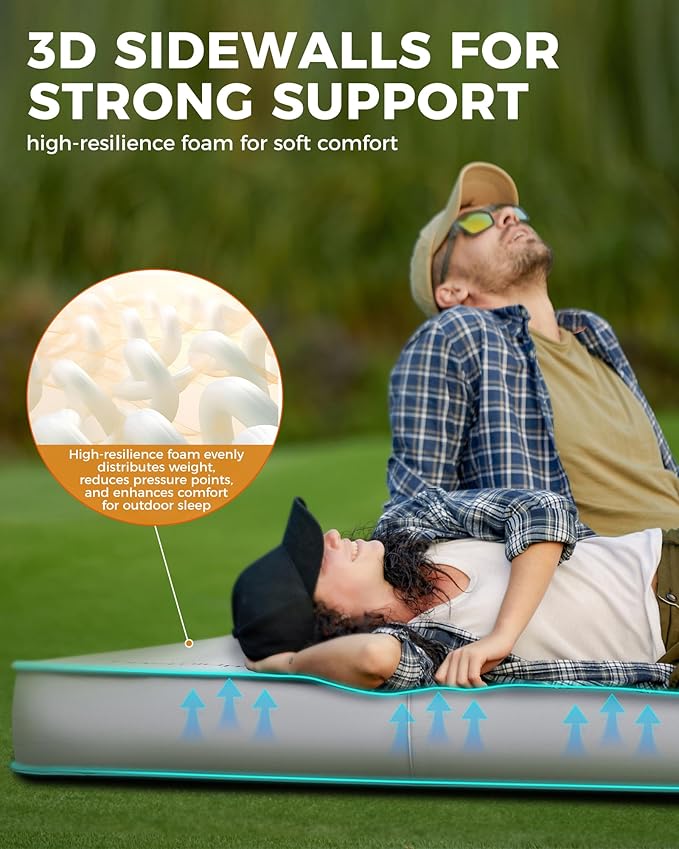 KingCamp Double Sleeping Pad, 2 Person Queen R 15.5 Self Inflating Sleeping Pad, 6"" Ultra Thick Full Size Foam Mattress Mat for Outdoor Camping Tent Car, PVC Free (Medieumgrey)