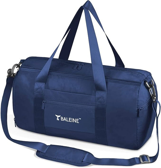 BALEINE Gym Bag for Women and Men, Duffel Bag for Sports, Gyms and Weekend Getaway, Waterproof Dufflebag with Shoe and Wet Clothes Compartments, Lightweight Carryon Gymbag (Blue)