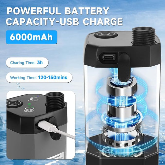 Portable Shower for Camping, Rechargeable Camping Shower Pump with LED Display of Battery Level and Temperature, Lasting-150 Mins, Suitable for Outdoor Shower, Pet Bath, Car Washing