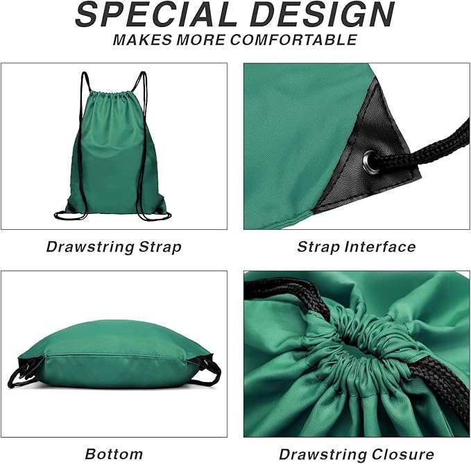 BuyAgain Drawstring Backpack Sports Water Resistant String Bag Sport Gym Sackpack for Women Men Large with Zipper (Hunter Green)