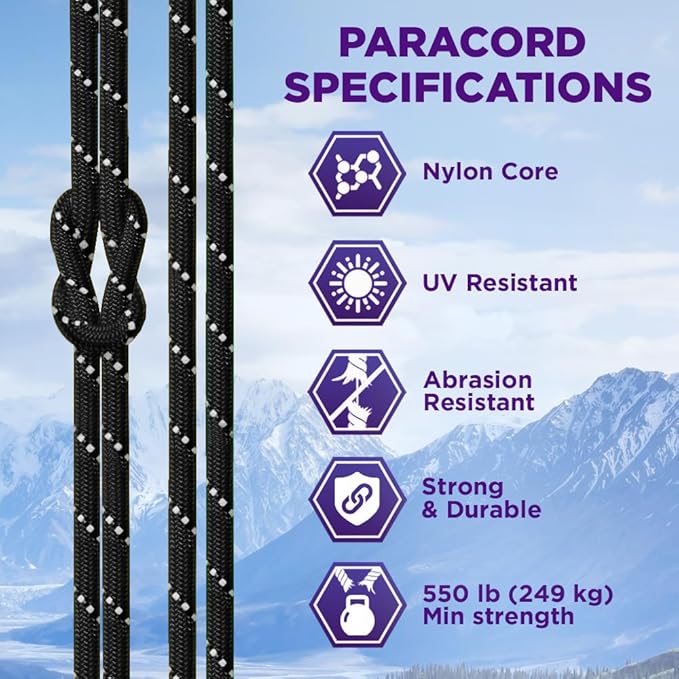 TECEUM Heavy Duty Rope 1000 – 1000ft / 200ft / 100ft / 50ft – 40+ Colors – Utility Rope for Survival & Camping Gear – Nylon String, Camping Rope, para Cord, Utility Nylon Rope, Tent Cord