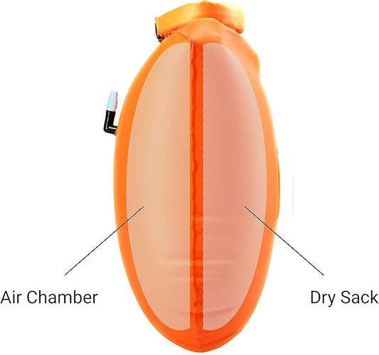 Swim Buoy & Drybag - for Swimmers, Open Water and Triathlon. Pull Buoy for Adults and Kids. Orange Signal Swimming Bubble