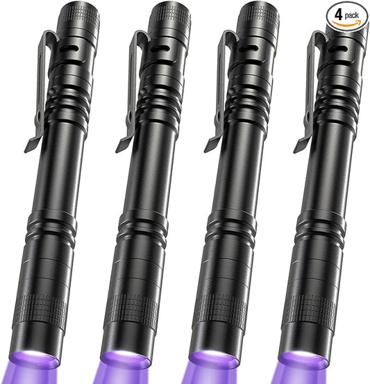 COSOOS UV Black Light Flashlights, 4 Pack 395nm Mini Pen Lights with Clip, Waterproof Ultraviolet Flashlights for AC Leak, Pet Urine, Scorpion, Hotel Inspection, Dry Stain and Bed Bug Detection