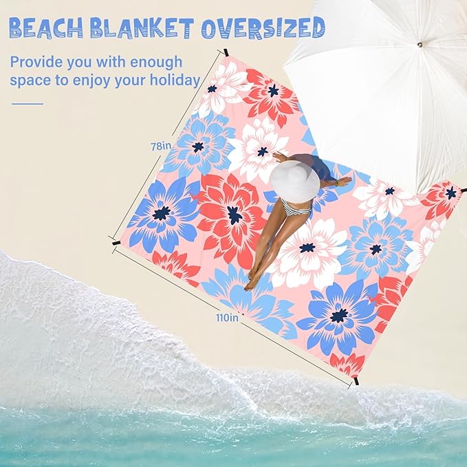 Beach Blanket Waterproof Sandproof 1-7 Adult Oversized 78 '' × 110 '' Lightweight Durable Compact Sand Free Beach Mat for Travel Camping Hiking Picnic Blanket Extra Large