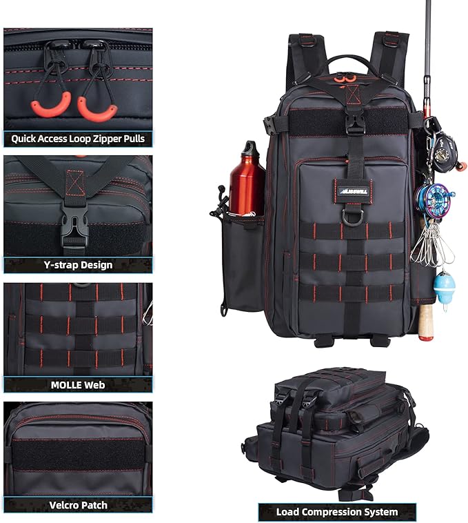 BLISSWILL Fishing Backpack - Waterproof with Rod Holder, Ideal Fishing Gear and Gifts for Men