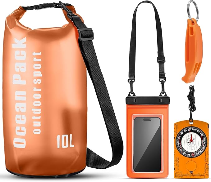 Talltalk 4 pcs Waterproof Dry Bag Set 10l Lightweight Dry Sack with Phone Case Orienteering Compass Emergency Whistle for Travel, Swimming, Boating, Kayaking, Camping, Fishing