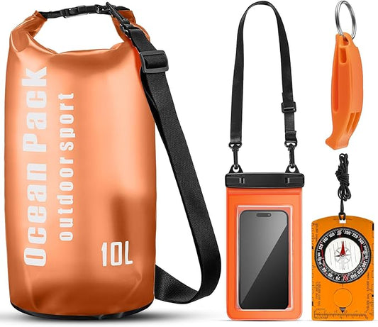 Talltalk 4 pcs Waterproof Dry Bag Set 10l Lightweight Dry Sack with Phone Case Orienteering Compass Emergency Whistle for Travel, Swimming, Boating, Kayaking, Camping, Fishing