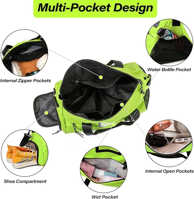 Gym Bag for Women, Yoga Mat Bag with Shoes Compartment & Wet Dry Pockets & Adjustable Yoga Mat Holder