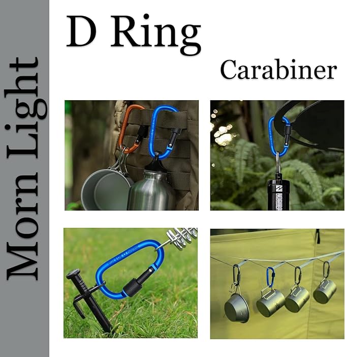 6 Pack Small Locking Carabiner Clips - 3 Inch Aluminum Alloy D-Ring Key Hooks with Twist Lock, Secure for Keys, Pet Leash, Travel Accessories (Not for Climbing)