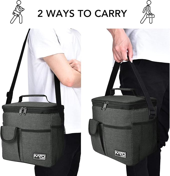 Tirrinia Large Insulated Lunch Bag for Women Men, 10L Leakproof Thermal Reusable Lunch Box for Adult, Tall Meal Prep Lunch Cooler Tote with 4 Pockets for Office Work, Charcoal