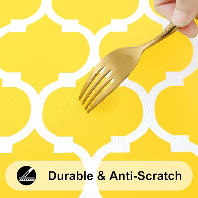 Smiry Rectangle Picnic Table Cover, Waterproof Elastic Fitted Camping Tablecloths for 5 Foot Tables, Wipeable Flannel Backed Vinyl Tablecloth Protector for Indoor, Outdoor (Yellow, 36x60 Inches)