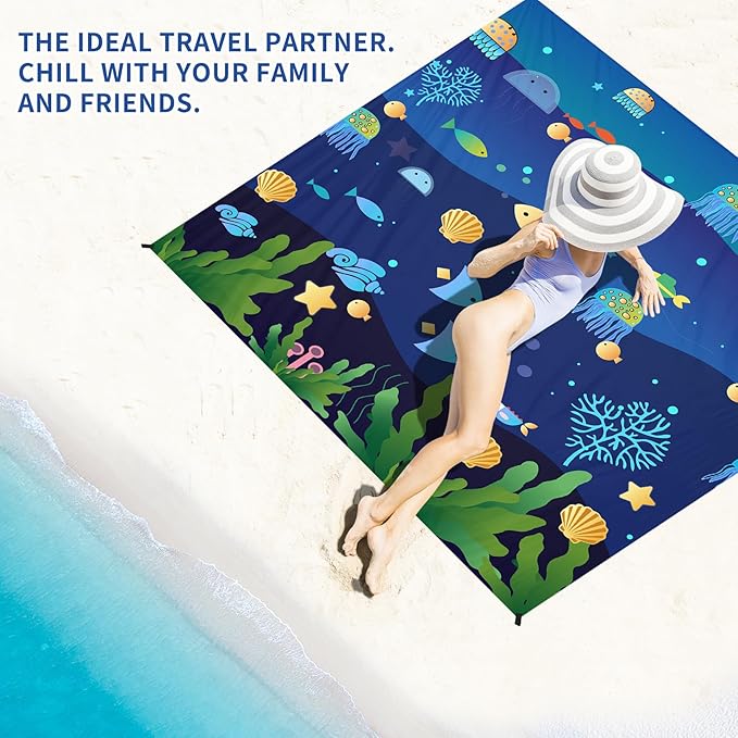 BYDOLL Beach Blanket Waterproof Sandproof 78''×81'' Suits1-4 Adults Compact Lightweight Oversized Sand-Free Blanket Large Picnic Mat for Beach Travel Camping Hiking