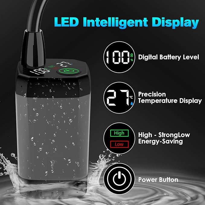 Portable Shower, Portable Shower for Camping with 5 Gallon Collapsible Bucket, 6000mAH Camping Shower with Smart LED Display, Multiple Spray Patterns for Outdoor Camping, Hiking, Pet Bathing
