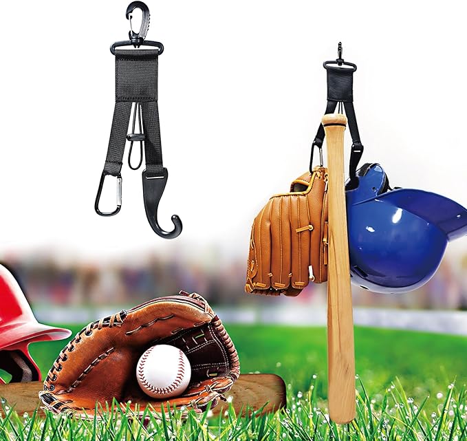 Baseball Softball Gear Hanger Dugout Organizer -Multipurpose Hanging Buckle Metal Hangers for Hold Outdoor Sports Equipment, Camping, Gloves, Helmets, Bats, Water Bottle Holder (Black)