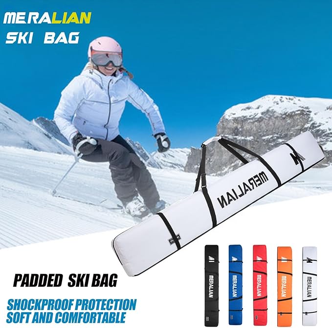 Padded Ski Bag,Waterproof Full Padded Single Ski Travel Bag with Adjustable Shoulder Strap.