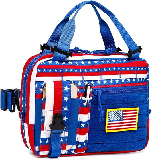 Tactical Molle Admin Pouch of Laser Cut Design,Medical EMT Organizer with Phone Pouch,EDC EMT Pack IFAK Tool Holder with US Patch (Large RedBlueStar-Include Accessories)