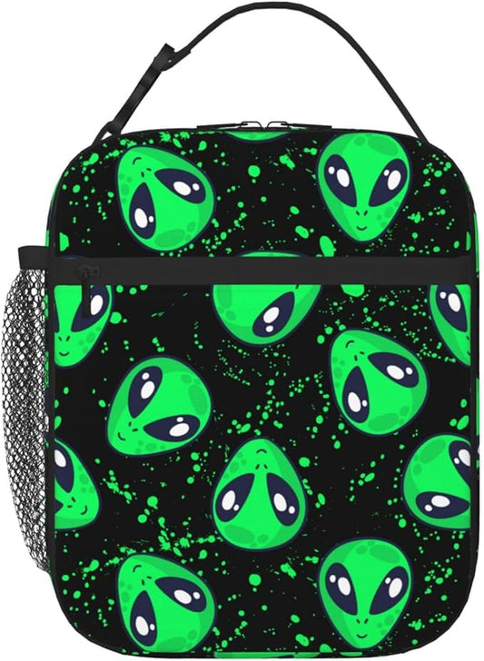 Green Alien Fun Insulated Lunch Bag Reusable Cooler Lunch Box Portable Leakproof Thermal Container Tote Bags for Girls Boys School Travel