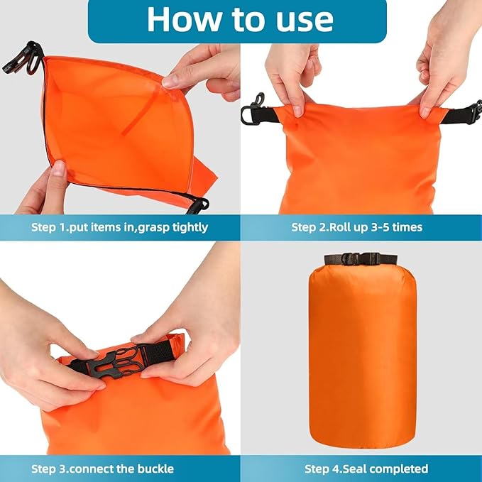 6 Pcs Dry Bags Waterproof，Lightweight dry bags for kayaking waterproof，Multi-Size Outdoor dry sack Waterproof Bag for Boating, Beach, Hiking（3L,5L,8L,12L,15L,25L）