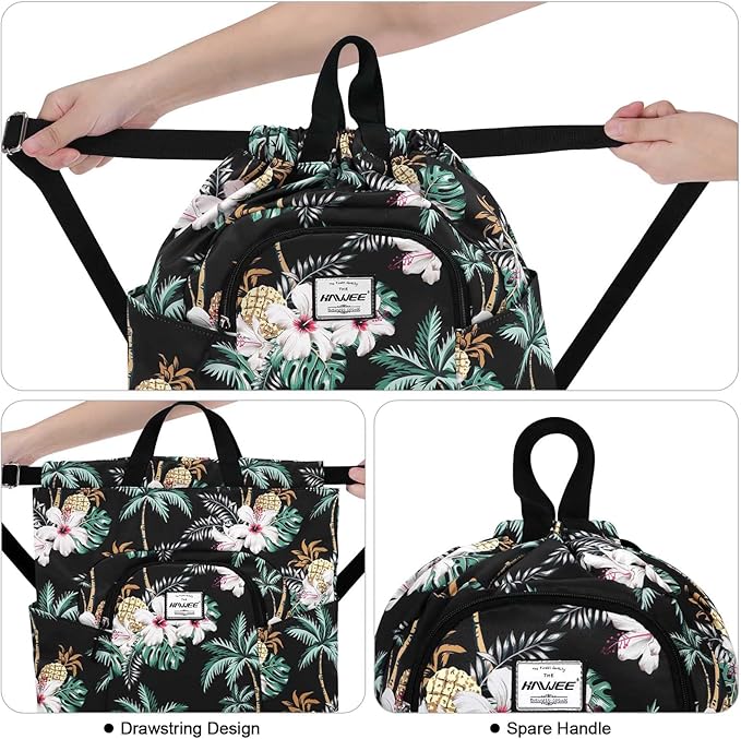 Dry Wet Drawstring Backpack with Shoe Compartment for Women Adjustable Gym Bag