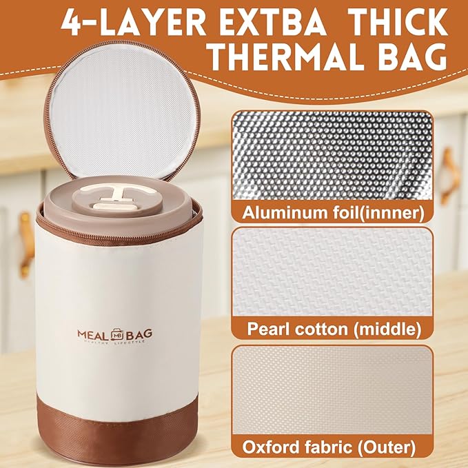 Dandat 3 Pcs Portable Insulated Lunch Container Set for Adult kids, Stackable Stainless Steel Bento Box for Hot Food with Insulated Lunch Bag Unisex 3 Separate Thermal Food Container(Khaki)