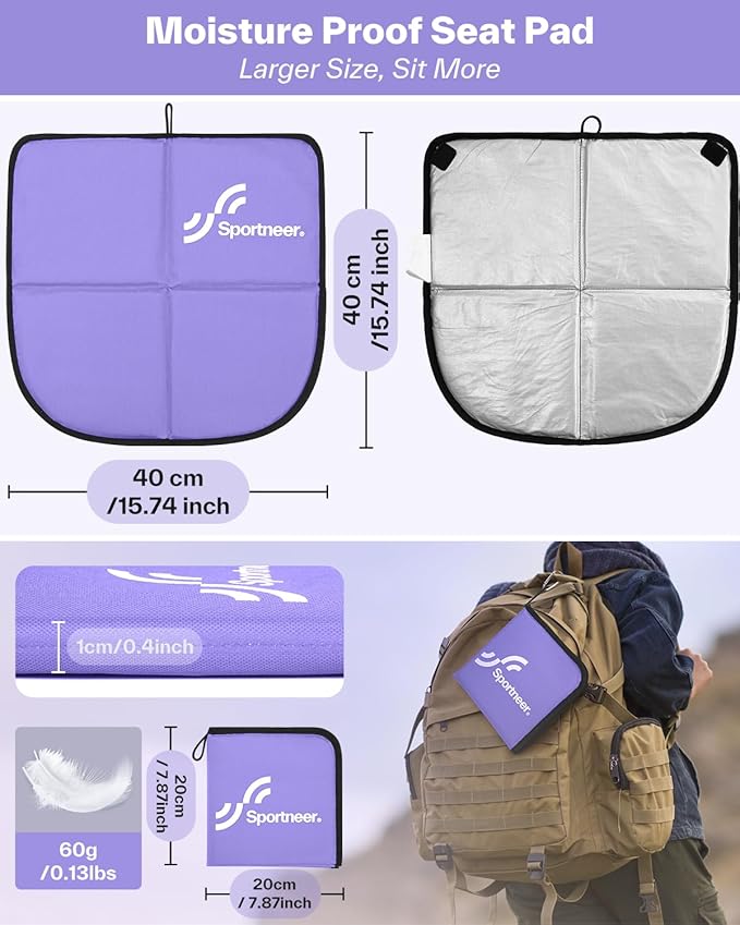 Sportneer Sitting Pad, Sit Pads for Backpacking Portable Camping Sit Pad Waterproof Folding Pad Stadium Seat Pad for for Camping Picnics Hiking