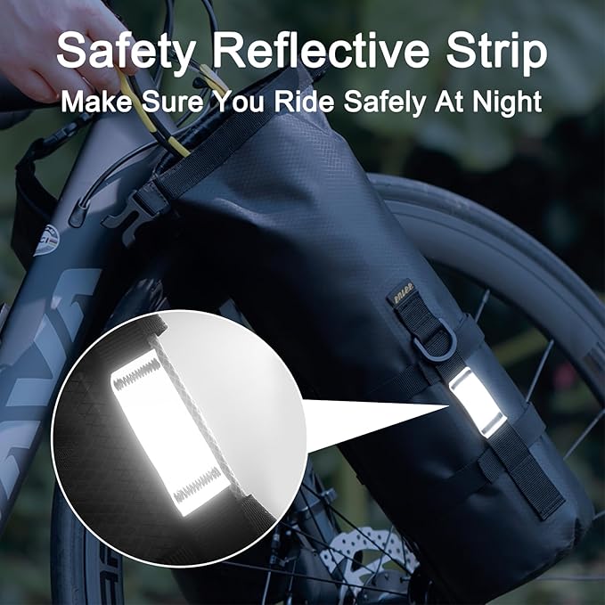 ENLEE 2pcs Bike Fork Bag with Multipurpose Cage-Waterproof Dry Bike Bags for Bicycles 5L Lightweight Portable Roll Top Design Bike Packing Fork Bags for MTB, Road, Gravel, Folding Bikes Touring