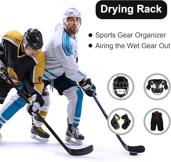 Hockey Drying Rack,Hockey Equipment Gear Drying Rack,Portable Sports Gear Organizer Hanging Straps with 5 Hooks,Ice Goalie Hockey Gifts For Boys Football Baseball Catcher.Outdoor Camping Must Haves
