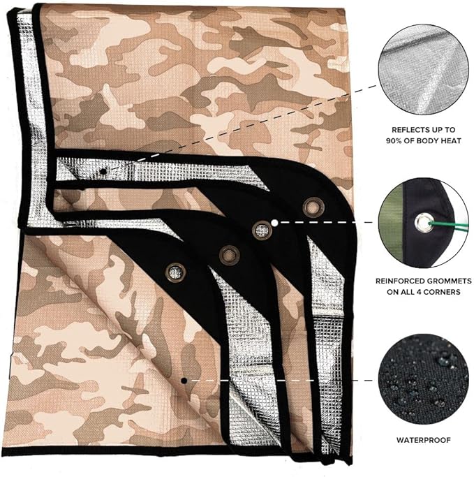 Arcturus Heavy Duty Survival Blanket – Insulated Thermal Reflective Tarp - 60" x 82". All-Weather, Reusable Emergency Blanket for Car or Camping (Desert Camo)