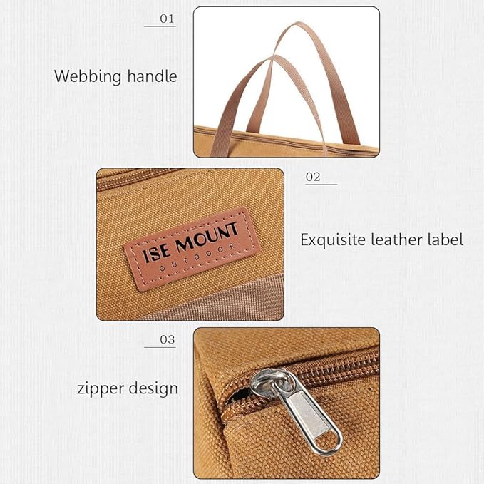 Tent Stakes Bag,Canvas Camping Storage Bags Essentials Accessories Tools Hiking Hunting Gear（Brown 40CM）