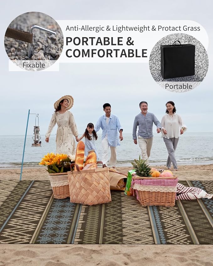 MontVoo Outdoor Rug Carpet Waterproof-Patio Rug Mat 6x9 Reversible RV Camping Rug Picnic Mat Plastic Straw Outside Rug for Balcony Porch Deck Beach-Boho Outdoor Area Rug for Patio Decor Colorful