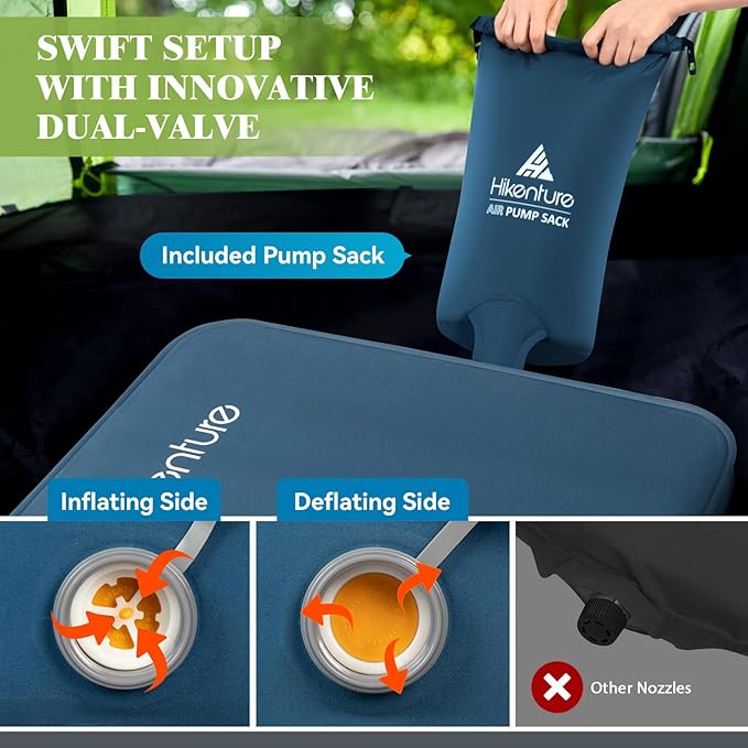 Hikenture 4 INCH Thick Self Inflating Sleeping Pad with 9.5 R Value, Comfort Plus Camping Mattress with Pump Sack, Inflatable Foam Insulated Camping Pad, Portable Camping Mat for 4-Season