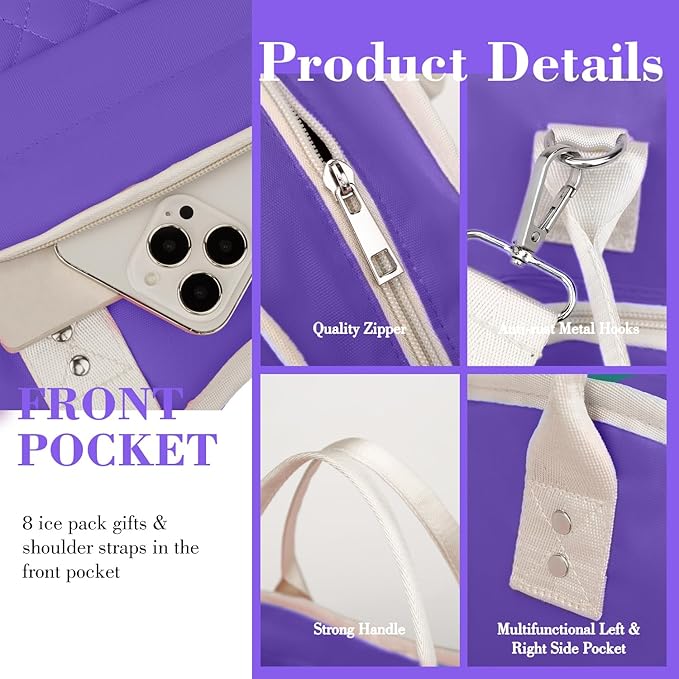 Lunch Bag Women Insulated Lunch Box for Adults - Leakproof Large Purse Lunch Tote Bags for Women with Adjustable Shoulder Strap Zipper Side Pockets for Work