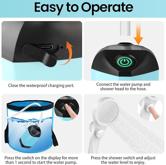 Portable Camping Shower with 7800mAh Battery - 3 Spray Modes, IPX7 Waterproof & Powerful Suction for Indoor, Camping, Beach Travel, RV Life, Pet Bathing, Gardening