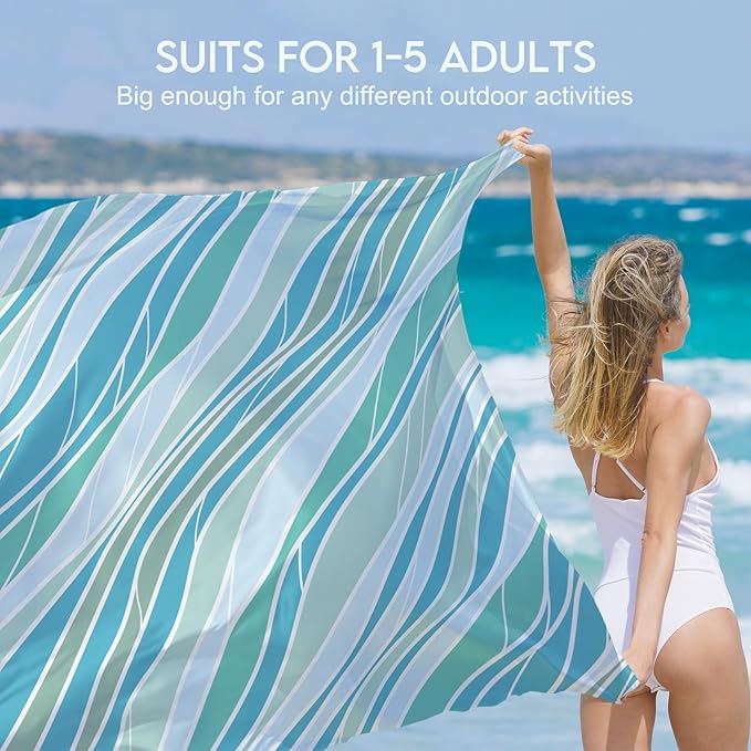 BYDOLL Beach Blanket Waterproof Sandproof 78''×81'' 1-7 Adults Oversized Lightweight Large Picnic Mat Waterproof Sandproof Blanket for Beach