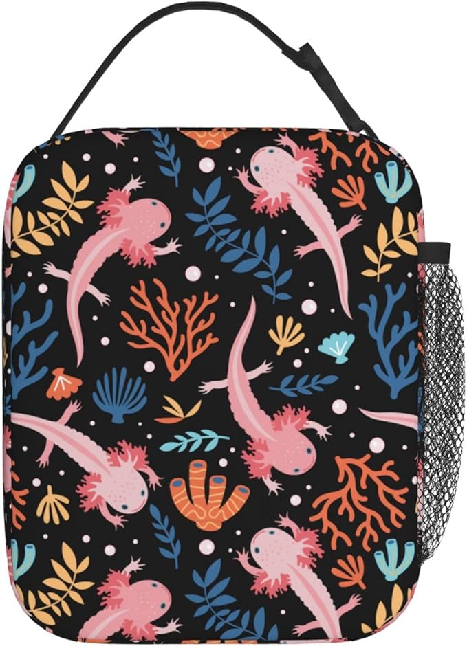 Axolotl Lunch Box Reusable Insulated Lunch Bag Thermal Cooler Tote For Boys Girls Teen School Men Women Picnic Travel Hiking