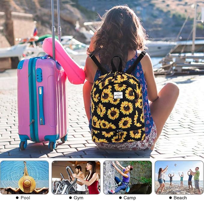 Dry Wet Drawstring Backpack with Shoe Compartment for Women Adjustable Gym Bag