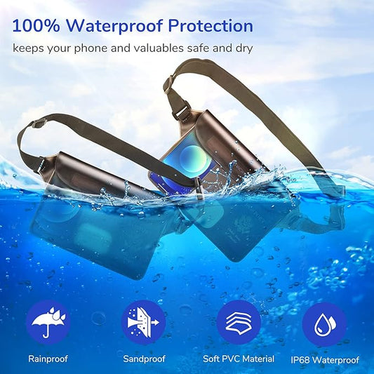 SYNCWIRE Waterproof Pouch Bag with Adjustable Waist Strap (2 Pack) - IP68 Waterproof Waist Bag Screen Touchable Dry Bag with Adjustable Belt for Beach, Swimming, Boating, Fishing, Hiking, etc