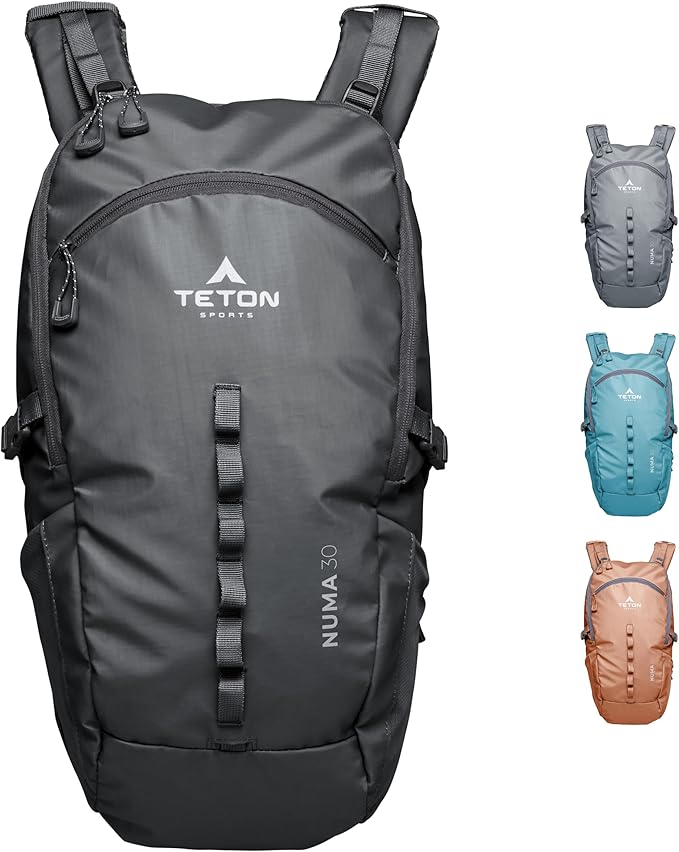 TETON Sports Numa backpack, sleek design, durable and ready for hiking, camping or backpacking. Lightweight with more room than you think. Perfect bugout bag. 30L, Onyx