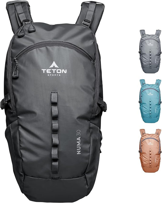 TETON Sports Numa backpack, sleek design, durable and ready for hiking, camping or backpacking. Lightweight with more room than you think. Perfect bugout bag. 30L, Onyx