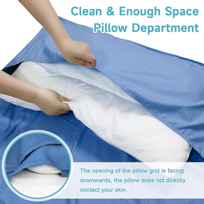 Sleeping Bag Liner, Self Tan Sleep Sack, Adult Sleep Sack, Two-Way-Zipper Expose Feet Separately, Portable Single Camping Travel Sheets for Hotel,Hostels,Business Trips