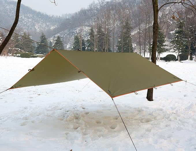 FREE SOLDIER Waterproof Portable Multifunctional Outdoor Camping Traveling Awning Backpacking Tarp Shelter for Rain (Brown)