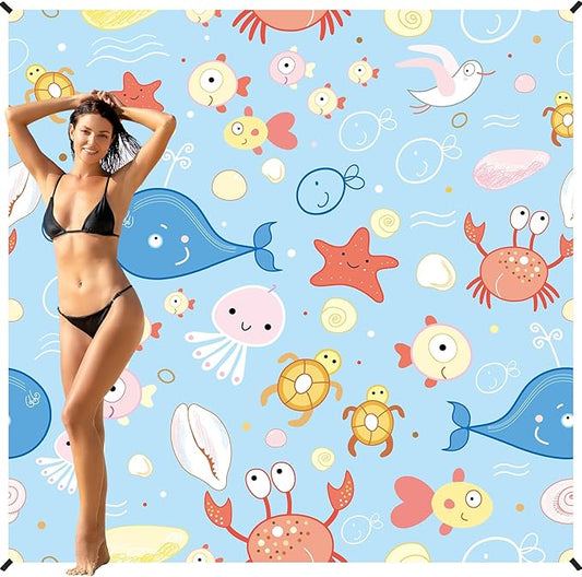 BYDOLL Beach Blanket 78''X81'' 4-7 Adults Oversized Lightweight Waterproof Sandproof Blanket for Beach Large Picnic Mat Travel Camping