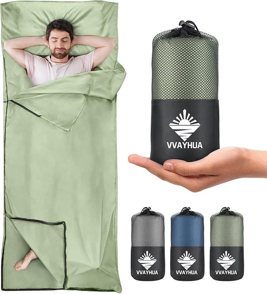 Sleeping Bag Liner, Self Tan Sleep Sack, Adult Sleep Sack, Two-Way-Zipper Expose Feet Separately, Portable Single Camping Travel Sheets for Hotel,Hostels,Business Trips