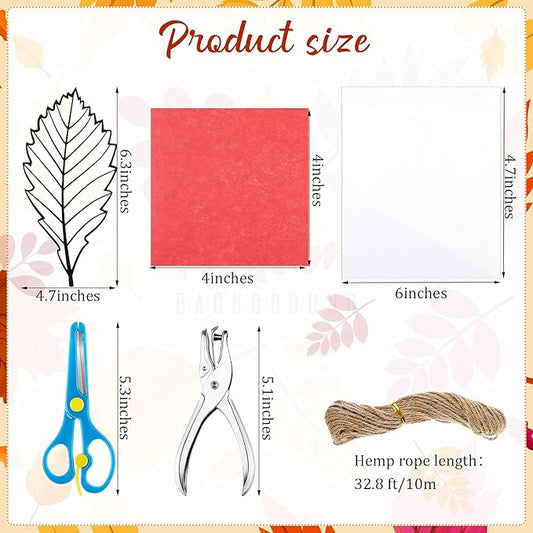 18 Pcs Thanksgiving Fall Paper Craft for Kids DIY Autumn Tissue Paper Leaf Suncatcher Kit with 20 PVC Contact Paper and 30 Colored Cellophane Paper for Kids Classroom DIY Crafts Art Party Supplies