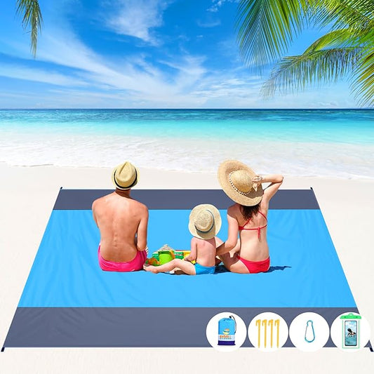 BYDOLL Beach Blanket Waterproof Sandproof 78''×81'' 1-7 Adults Oversized Lightweight Large Picnic Mat Waterproof Sandproof Blanket for Beach