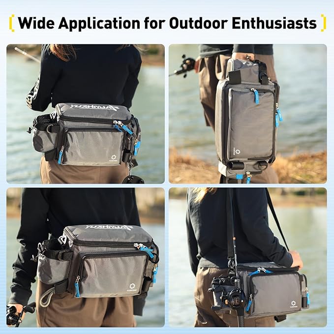 Small Fishing Bag with Rod Strap, Small Tackle Bag – Tackle Boxes & Gear,Portable & Lightweight, Move Freely, Cast Smoothly - Fishing Gifts for Men (Large - Dark Grey)